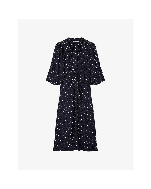 L.K.Bennett Blue Hester Tie-Neck Woven Midi Dress