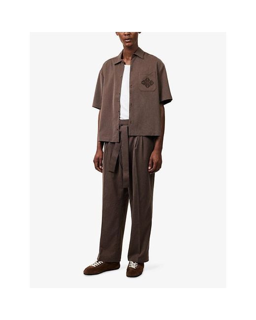 The Couture Club Brown Belted Barrel-Leg Woven Trousers for men