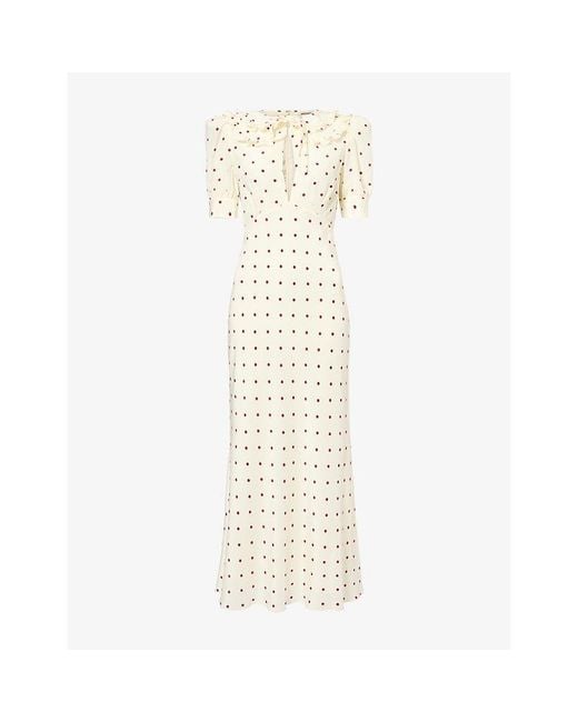 Alessandra Rich Natural Polka-Dot Double-Collar Silk Midi Dress