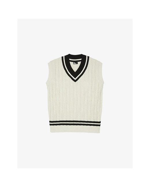 The Kooples White V-Neck Cable-Knitted Cotton Vest for men