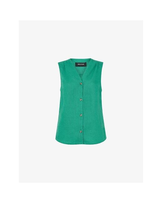 Whistles Green Laura V-Neck Linen Waistcoat