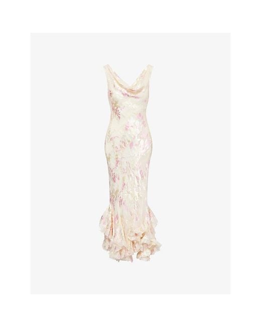 Reformation White Evanthe Floral-Jacquard Woven Midi Dress