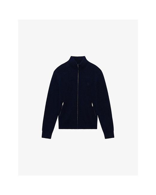 The Kooples Blue High-Neck Zip-Up Stretch-Knit Cardigan for men