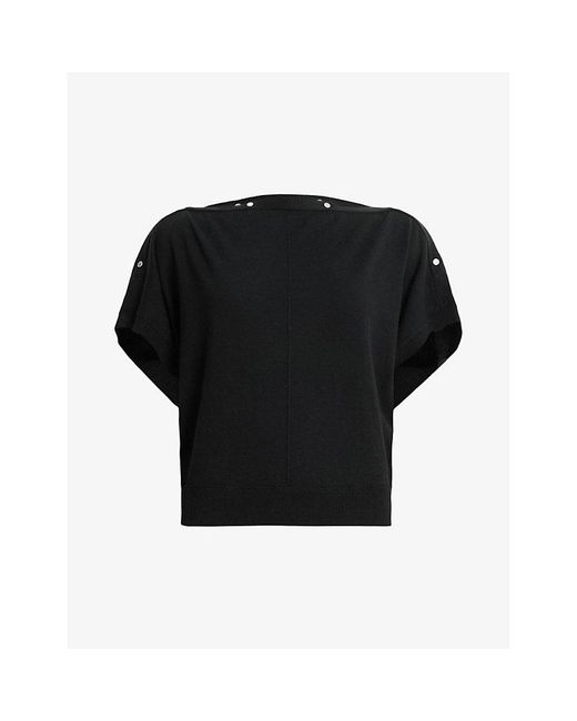 AllSaints Black Eli Studded Wool-blend Top
