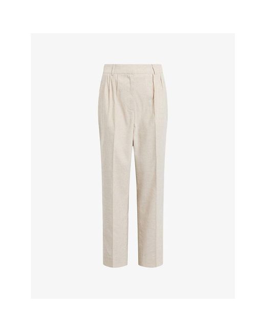 AllSaints Natural Whitney Straight-leg High-rise Stretch Linen-blend Trousers