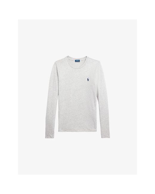 Polo Ralph Lauren White Logo-Embroidered Long-Sleeve Cotton Top