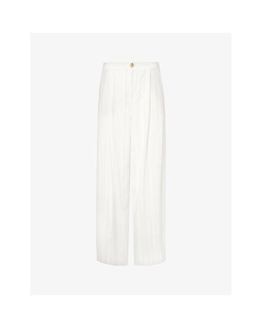 Vince White Stripe-pattern Pleated Woven Trousers