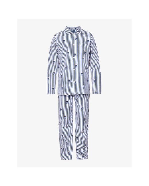 Polo Ralph Lauren Blue Polo Bear-print Striped Cotton Pyjama Set for men