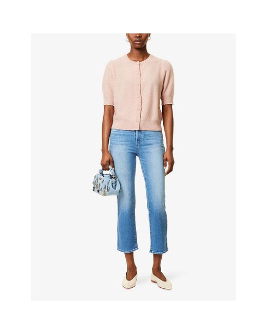 PAIGE Blue Cindy Cropped Raw-Hem Straight-Leg Denim Jeans