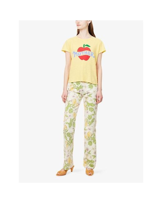 Mother Metallic The Kick Straight-Leg Denim Jeans