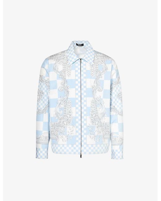 Versace Blue Baroque-pattern Relaxed-fit Cotton Jacket for men