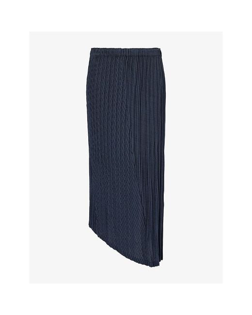 Issey Miyake Blue Unfurling Pleats Knitted Midi Skirt