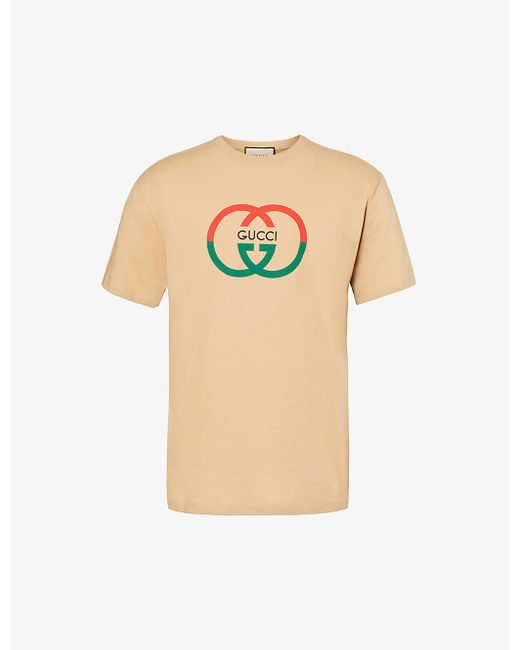 Gucci White Logo-print Ribbed-trim Cotton-jersey T-shirt for men