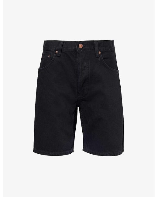 Nudie Jeans Blue Seth Brand-patch Regular-fit Denim Shorts for men