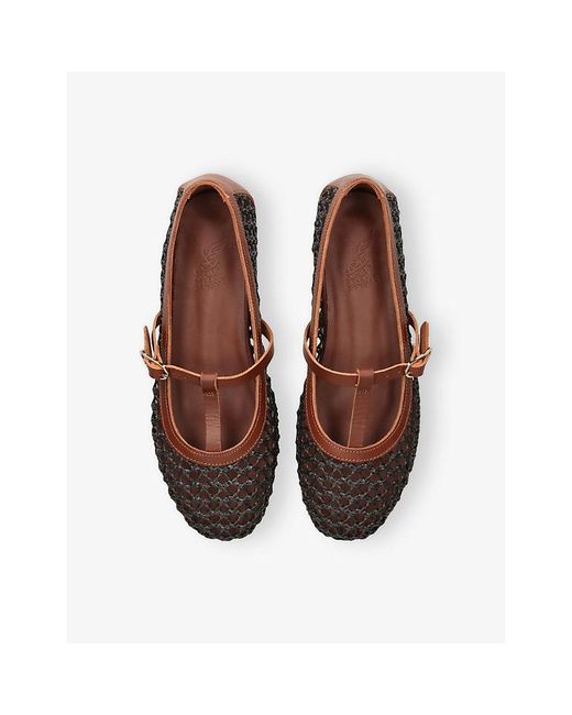 Ancient Greek Sandals Brown Aerati Raffia And Leather Ballet Flats