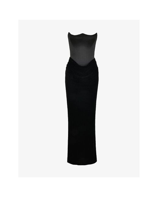 House Of Cb Persephone Corseted-Bodice Strapless Satin Maxi Dress in Black  | Lyst