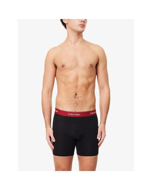 Calvin Klein Blue Icon Pack Of Three Stretch-Cotton Boxer Briefs for men