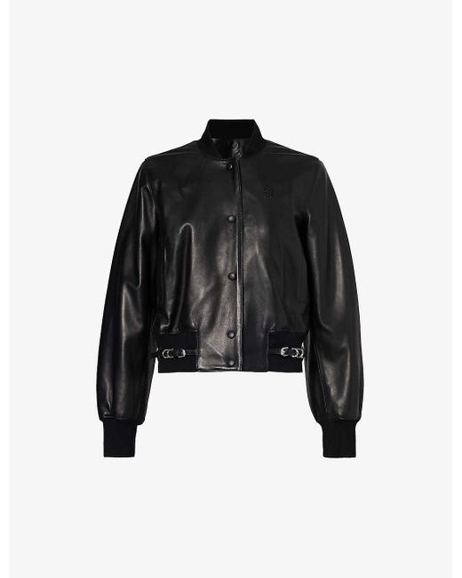 Givenchy Black Brand-embossed Slim-fit Leather Jacket