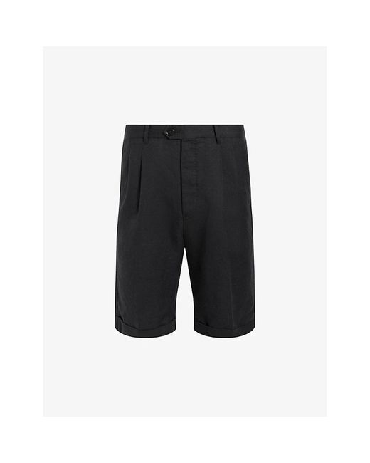 AllSaints Black Ora Tallis Pleated Slim-fit Linen And Organic-cotton Shorts for men