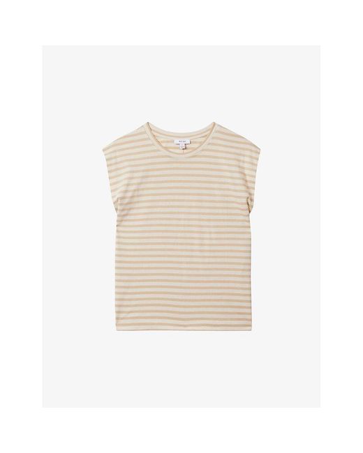 Reiss Natural Morgan Cap-sleeve Striped Cotton T-shirt
