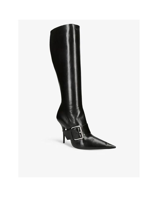Balenciaga Black Knife Belt 110 Buckle Leather Knee-high Boots