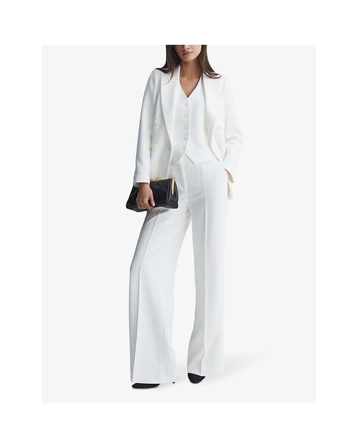Reiss White Sienna High-rise Wide-leg Crepe Trousers