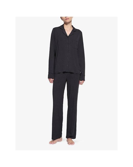 Skims Black Long-Sleeve Button-Up Modal-Jersey Sleep Set