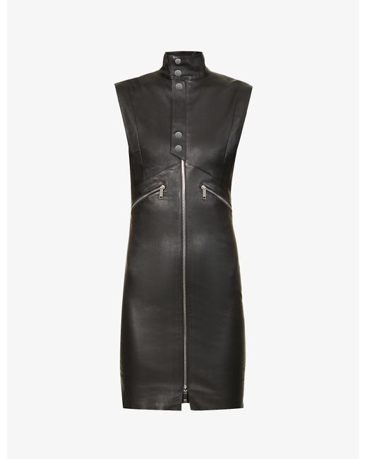 Jitrois Black Sleeveless Leather Mini Dress