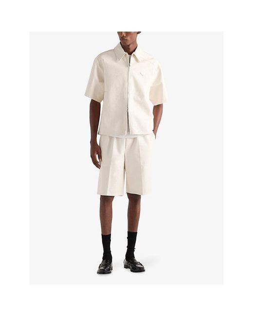 Prada Natural Triangle-Logo Relaxed Leather Bermuda Shorts for men