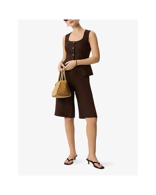 Whistles Brown Square-Neck Button-Down Linen Waistcoat