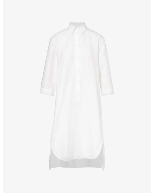 Max Mara White Quincy Spread-collar Stretch-cotton-blend Midi Dress