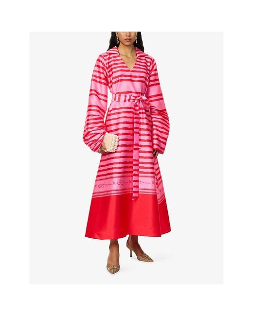 Ara Red Brand-Print Relaxed-Fit Satin Kaftan Dress