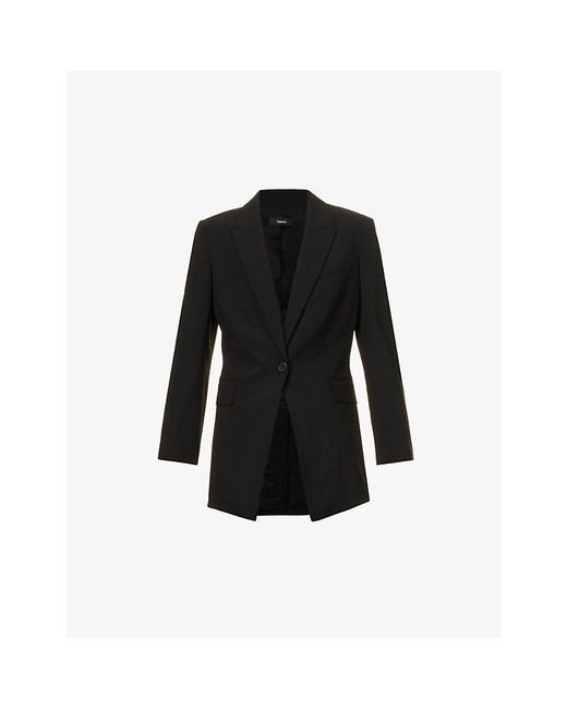 Theory Black Etiennette Single-Breasted Relaxed-Fit Wool-Blend Jacket