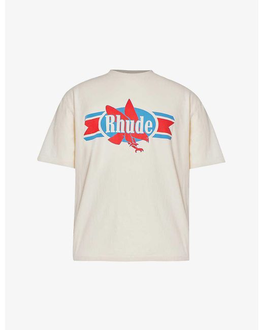 Rhude White Chevron Eagle Graphic-print Cotton-jersey T-shirt for men