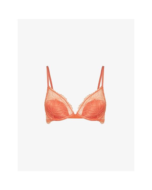 Calvin Klein Pink Semi-sheer Floral-embroidered Stretch-lace Underwired Bra
