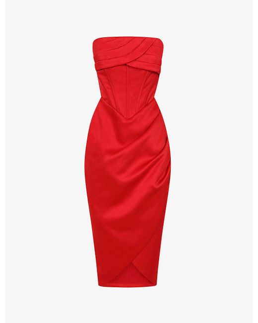 Lavish Alice Red Nova Strapless Satin Midi Dress