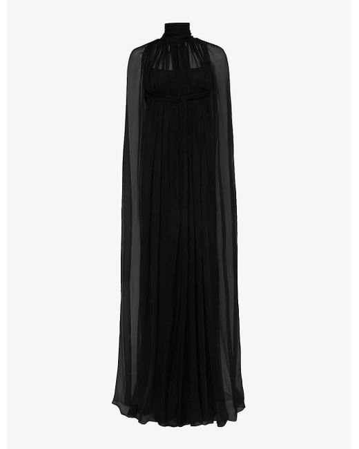 Alberta Ferretti Black High-neck Cape-overlay Crepe Maxi Dress