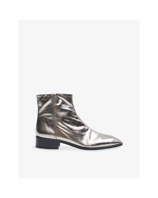 Joseph White Metallic Leather Flat Ankle Boots
