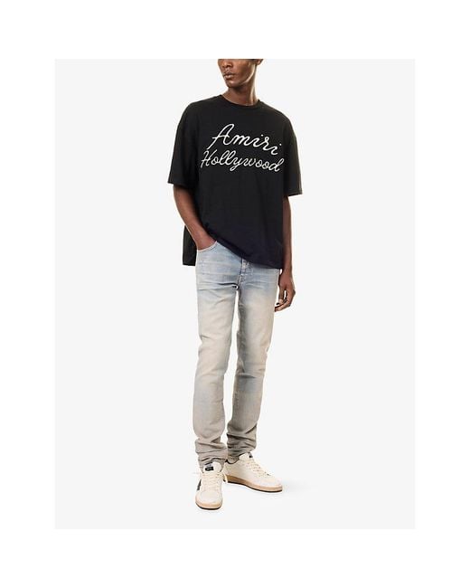 Amiri Black Hollywood Logo-Embroidered Cotton T-Shirt for men