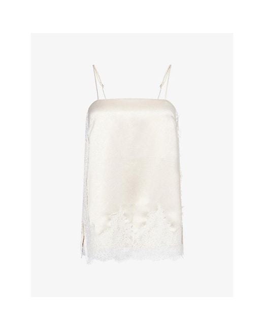 Dissh White Selene Lace-Trim Satin Cami Top