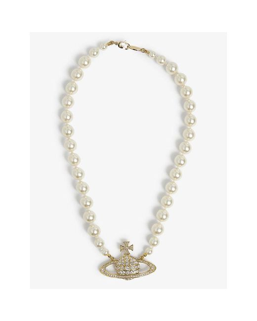 Vivienne Westwood Metallic Bas Relief Yellow-gold Tone Brass, Pearl And Swarovski Crystal Necklace