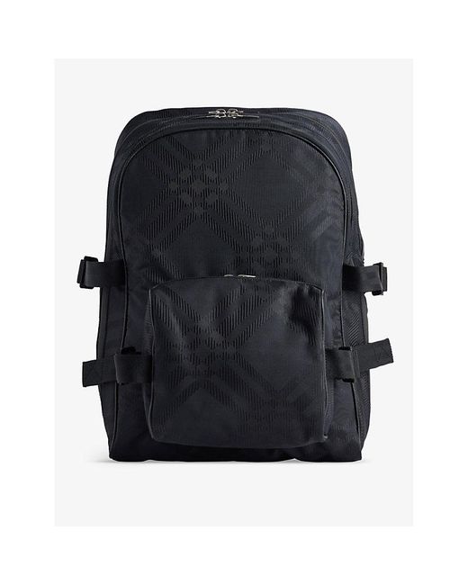 Burberry Black Jacquard Check-print Woven-blend Backpack for men