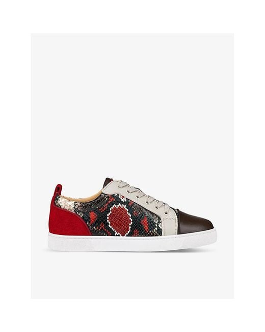 Christian Louboutin Louis Junior Orlato Snake-embossed Leather Low-top Trainers in Red | Lyst