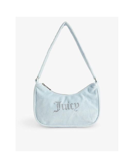 Juicy Couture Blue Rhinestone-embellished Velour Shoulder Bag