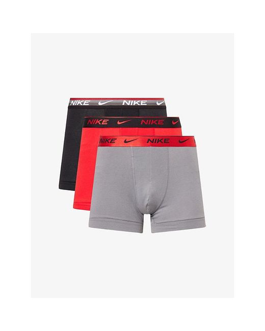 Nike Red Everyday Branded Pack Of Three Stretch-Cotton Trunks Shorty for men