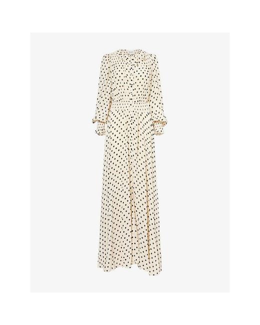 Reformation Natural X Nara Smith Ruffle Polka-Dot Woven Midi Dress