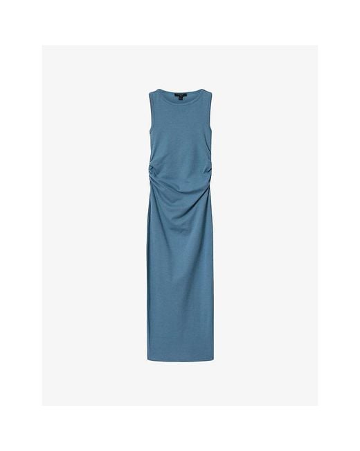 AllSaints Blue Katarina Side-Ruched Slim-Fit Cotton Maxi Dress