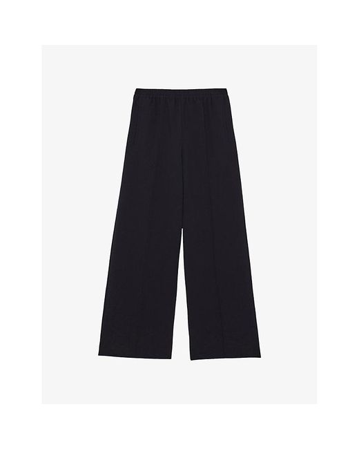 Reiss Blue Robyn Elasticated-Waist Wide-Leg Stretch-Woven Trousers