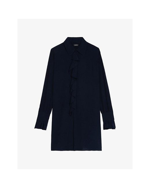 Zadig & Voltaire Blue Rhelyne Button-Down Woven Shirt Mini Dress