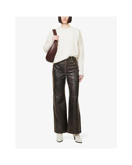 Reformation Gray Veda Mid-rise Wide-leg Leather Trousers